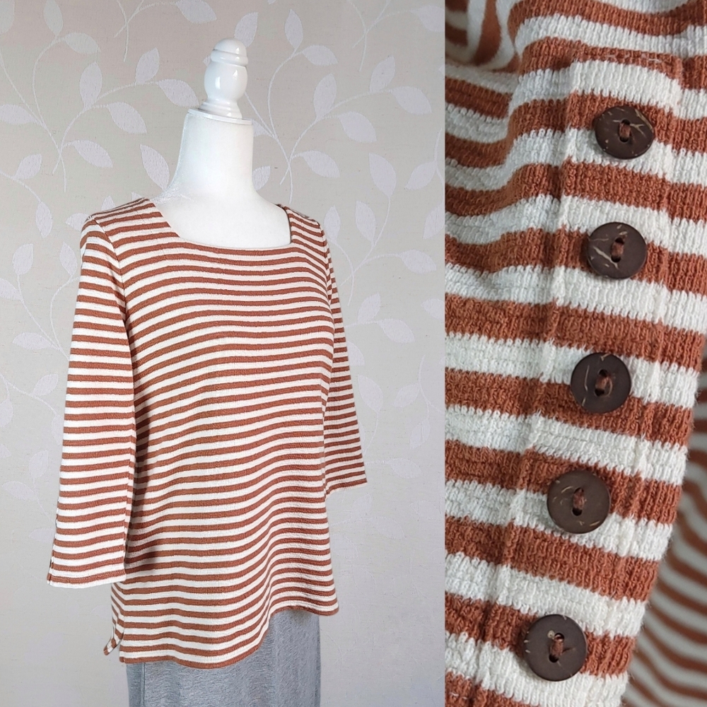 J. Jill Striped Top Cottage Orange Stripes Square Neck Whimsigoth Button Shirt S